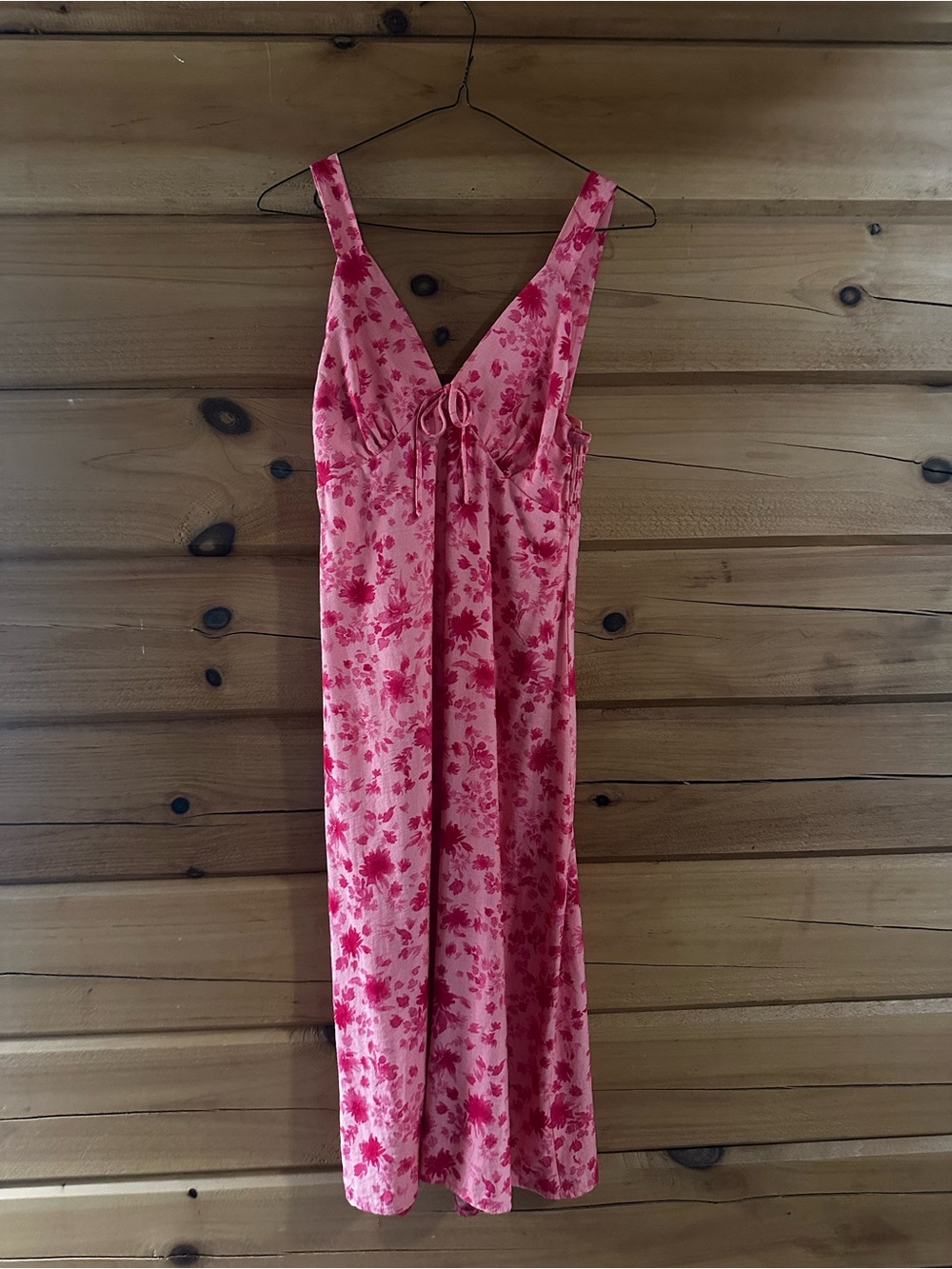 Monteau Mini Pink Floral Sundress with V-Tie Sz M
